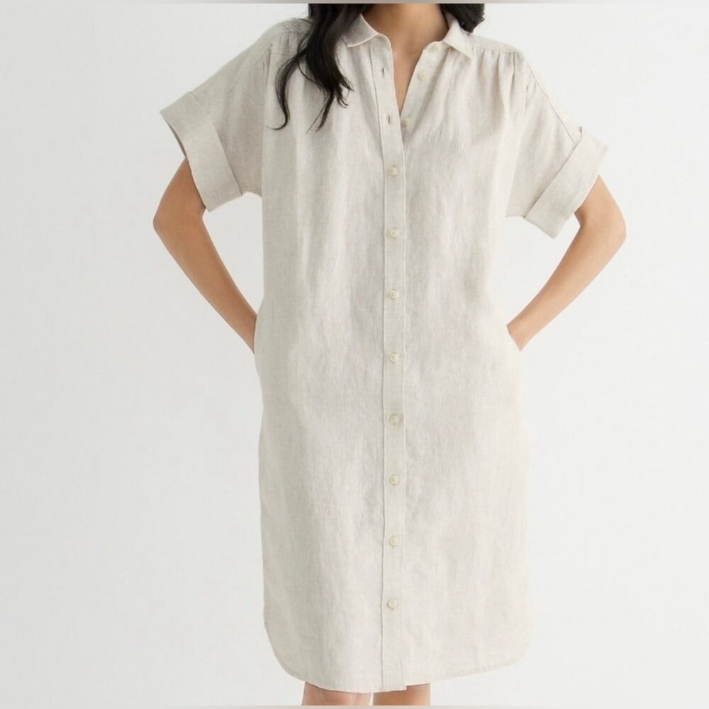 J. Crew Irish Linen Shirt Dress in Cream